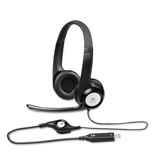 H390 Binaural Over The Head USB Headset with Noise-Canceling Microphone, Black-(LOG981000014)