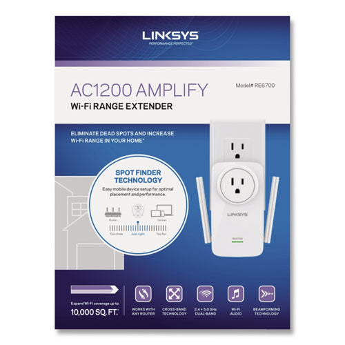 AC1200 AMPLIFY Dual-Band WiFi Extender, 2 Ports, Dual-Band 2.4 GHz/5 GHz-(LNKRE6700)