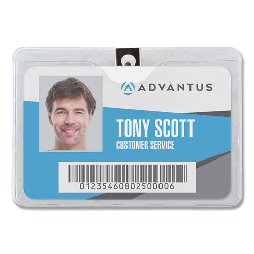 ID Badge Holders with Clip, Horizontal, Clear 4.13" x 3.38" Holder, 3.88" x 3" Insert, 50/Pack-(AVT75456)