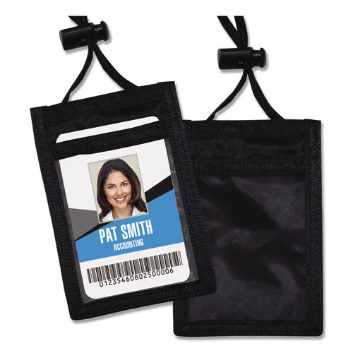 ID Badge Holders with Convention Neck Pouch, Vertical, Black/Clear 3.25" x 5" Holder, 2.38" x 3.5" Insert, 48" Cord, 12/Pack-(AVT75453)