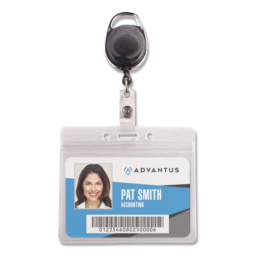 Resealable ID Badge Holders with 30" Cord Reel, Horizontal, Frosted 4.13" x 3.75" Holder, 3.75" x 2.63" Insert, 10/Pack-(AVT91130)