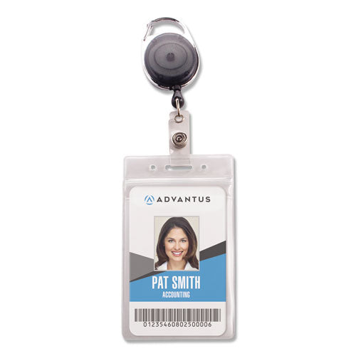 Resealable ID Badge Holders with 30" Cord Reel, Vertical, Frosted 3.68" x 5" Holder, 2.5" x 4" Insert, 10/Pack-(AVT91129)