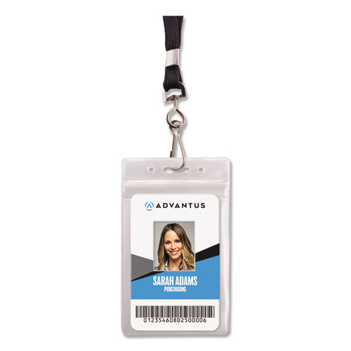 Resealable ID Badge Holders, J-Hook and 36" Lanyard, Vertical, Frosted 3.68" x 5" Holder, 2.38" x 3.75" Insert, 20/Pack-(AVT91131)