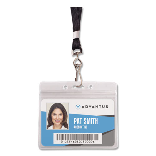 Resealable ID Badge Holders, J-Hook and 36" Lanyard, Horizontal, Frosted 4.13" x 3.75" Holder, 3.88" x 2.63" Insert, 20/Pack-(AVT91132)