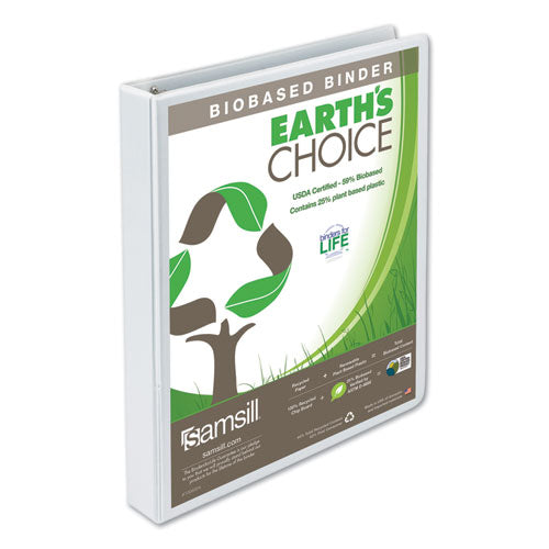 Earths Choice Plant-Based Round Ring View Binder, 3 Rings, 1" Capacity, 11 x 8.5, White-(SAM18937)