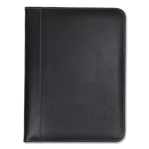 Contrast Stitch Leather Padfolio, 8 1/2 x 11, Leather, Black-(SAM71710)