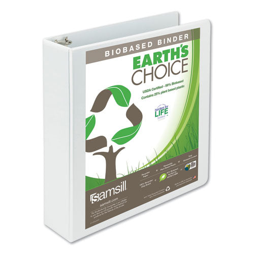 Earths Choice Plant-Based Round Ring View Binder, 3 Rings, 2" Capacity, 11 x 8.5, White-(SAM18967)