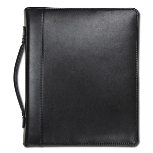 Leather Multi-Ring Zippered Portfolio, Two-Part, 1" Cap, 11 x 13 1/2, Black-(SAM15540)