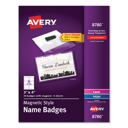 Magnetic Style Name Badge Kit, Horizontal, 4 x 3, White, 24/Pack-(AVE8780)