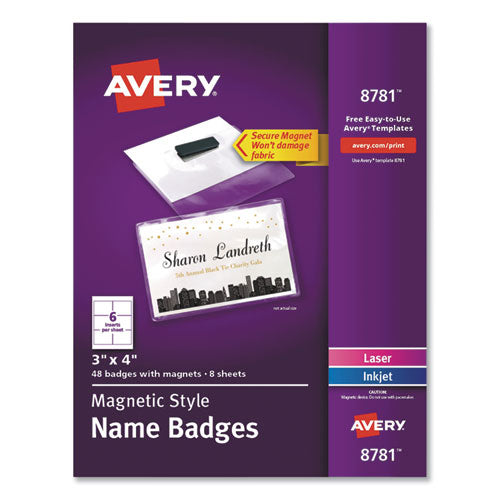Magnetic Style Name Badge Kit, Horizontal, 4" x 3", White, 48/Pack-(AVE8781)