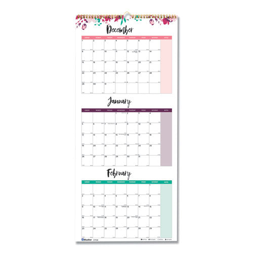 3-Month Wall Calendar, Colorful Leaves Artwork, 12.25 x 27, White/Multicolor Sheets, 12-Month (Jan to Dec): 2023-(REDC171129)