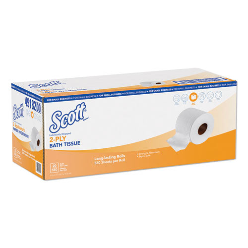 Essential Standard Roll Bathroom Tissue for Small Businesses, Septic Safe, 2-Ply, White, 550 Sheets/Roll, 20 Rolls/Carton-(KCC49182)