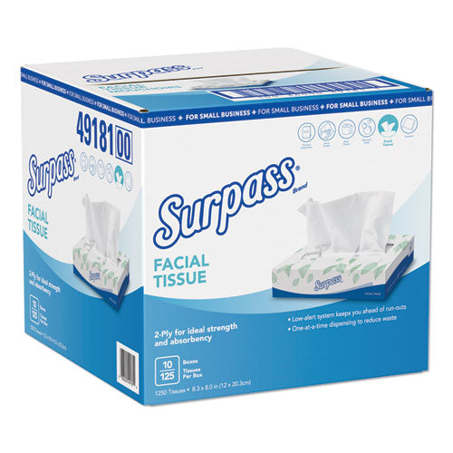 Facial Tissue, 2-Ply, White, Flat Box, 125/Box, 10 Boxes/Carton-(KCC49181)