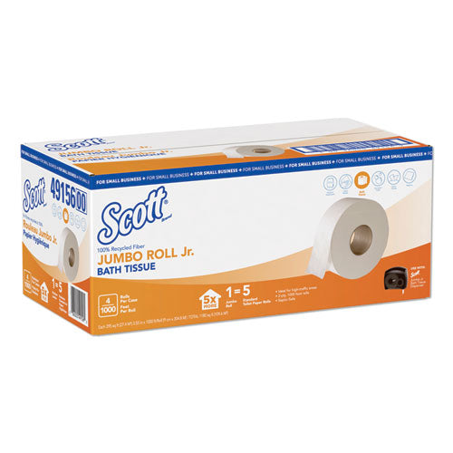 Essential 100% Recycled Fiber JRT Bathroom Tissue, Septic Safe, 2-Ply, White, 3.55" x 1,000 ft, 4 Rolls/Carton-(KCC49156)