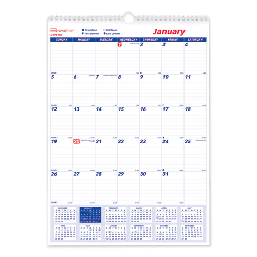 Twin-Wirebound Wall Calendar, One Month per Page, 12 x 17, White Sheets, 12-Month (Jan to Dec): 2023-(REDC171102)