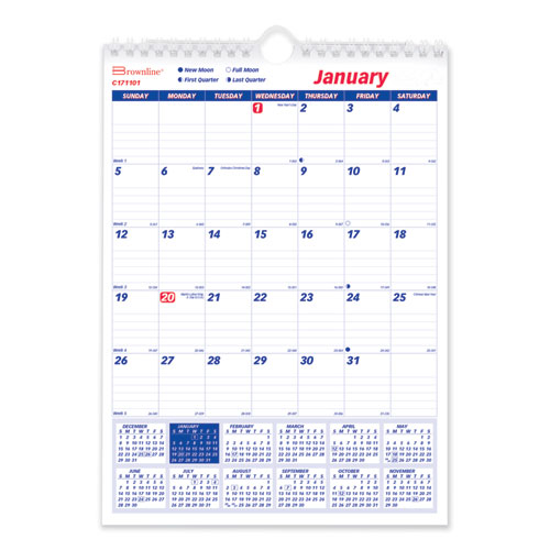 Twin-Wirebound Wall Calendar, One Month per Page, 8 x 11, White Sheets, 12-Month (Jan to Dec): 2023-(REDC171101)