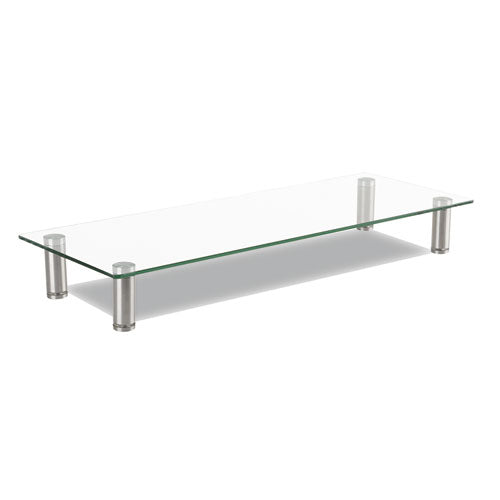 Adjustable Tempered Glass Monitor Riser, 22.75" x 8.25" x 3" to 3.5", Clear/Silver-(IVR55025)