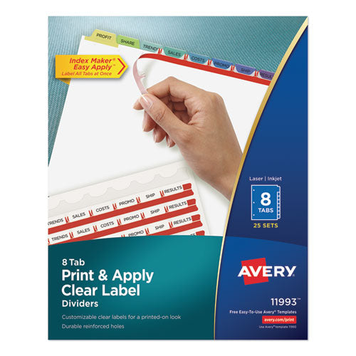 Print and Apply Index Maker Clear Label Dividers, 8-Tab, Color Tabs, 11 x 8.5, White, Contemporary Color Tabs, 25 Sets-(AVE11993)