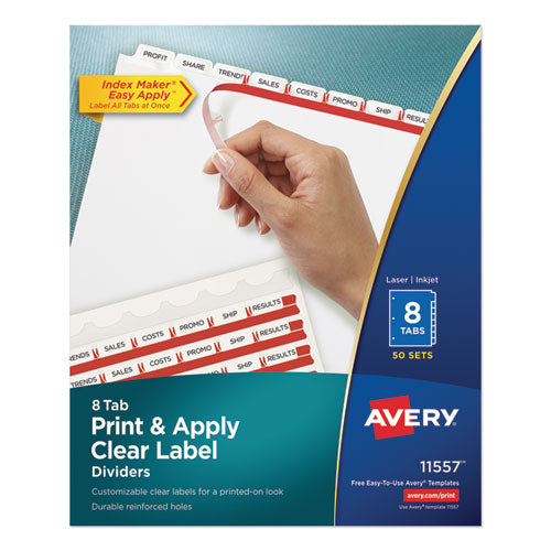 Print and Apply Index Maker Clear Label Dividers, 8-Tab, 11 x 8.5, White, 50 Sets-(AVE11557)