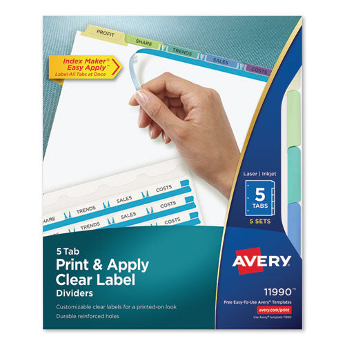 Print and Apply Index Maker Clear Label Dividers, 5-Tab, Color Tabs, 11 x 8.5, White, Contemporary Color Tabs, 5 Sets-(AVE11990)