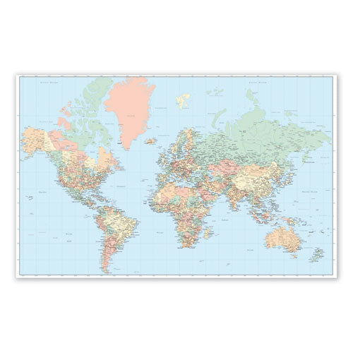 Laminated Wall Maps, World, Dry Erase, 50 x 32-(AVT97644)