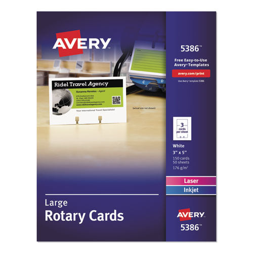 Large Rotary Cards, Laser/Inkjet, 3 x 5, White, 3 Cards/Sheet, 150 Cards/Box-(AVE5386)