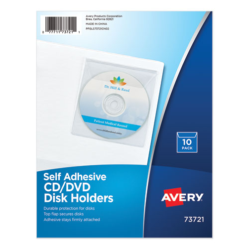 Self-Adhesive Media Pockets, 1 Disc Capacity, Clear, 10/Pack-(AVE73721)