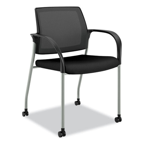 Ignition Series Mesh Back Mobile Stacking Chair, Fabric Seat, 25" x 21.75" x 33.5", Black Seat, Black Back, Platinum Base-(HONIS107IMCU10P)