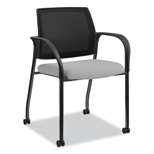 Ignition Series Mesh Back Mobile Stacking Chair, Fabric Seat, 25" x 21.75" x 33.5", Frost Seat, Black Back, Black Base-(HONIS107HIMCU22)