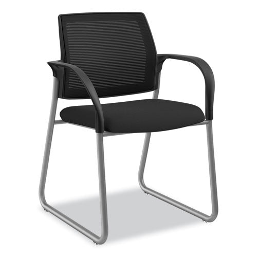 Ignition Series Mesh Back Guest Chair with Sled Base, Fabric Seat, 25" x 22" x 34", Black Seat, Black Back, Platinum Base-(HONIB108IMCU10P)