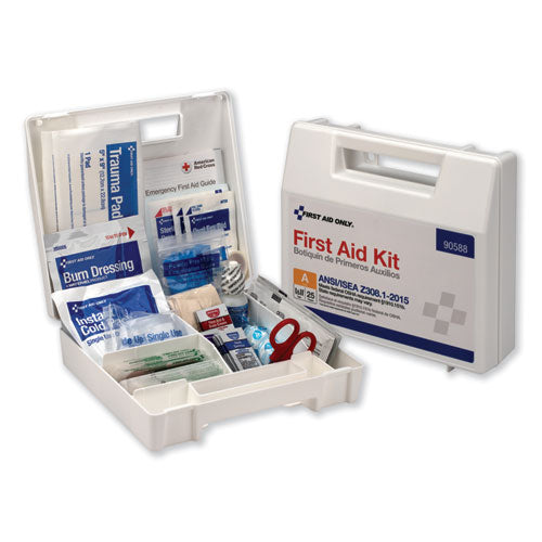 ANSI 2015 Compliant Class A Type I and II First Aid Kit for 25 People, 89 Pieces, Plastic Case-(FAO90588)