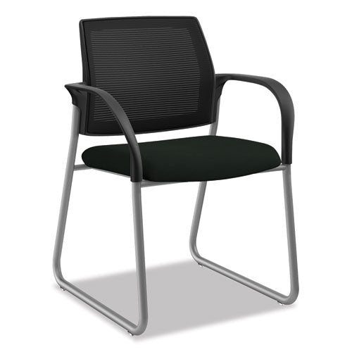 Ignition Series Mesh Back Guest Chair with Sled Base, Vinyl Seat, 25" x 22" x 34", Black Seat, Black Back, Platinum Base-(HONIB108IMUR10P)