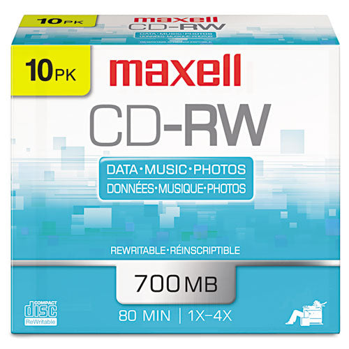 CD-RW Rewritable Disc, 700 MB/80 min, 4x, Jewel Case, Silver, 10/Pack-(MAX630011)