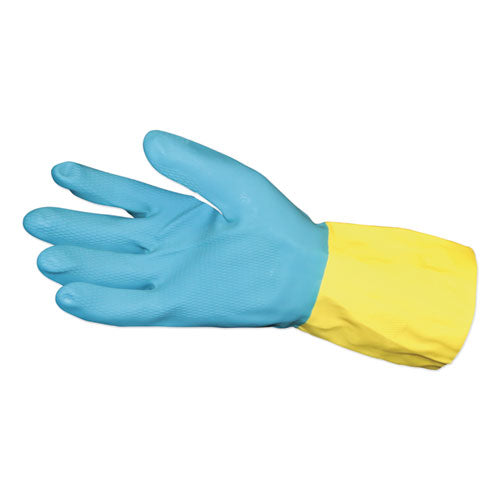 Flocked Lined Neoprene Over Latex Gloves, Powder-Free, Blue/Yellow, Large, Dozen-(IMP8433L)