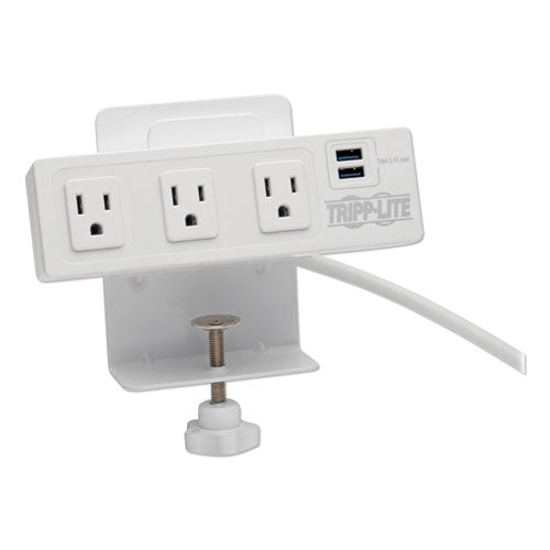 Surge Protector, 3 AC Outlets/2 USB Ports, 10 ft Cord, 510 J, White-(TRPTLP310USBCW)