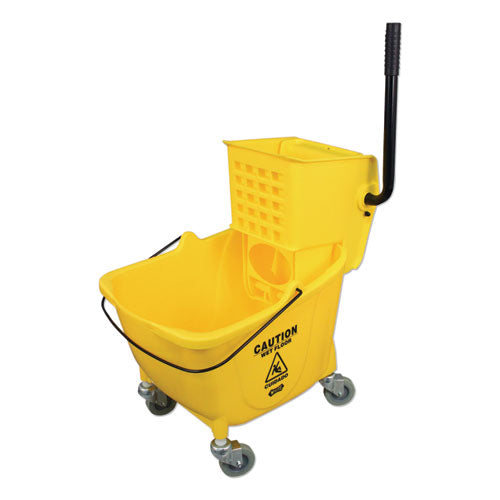 Side-Press Wringer and Plastic Bucket Combo, 12 to 32 oz, Yellow-(IMP7Y26363Y)