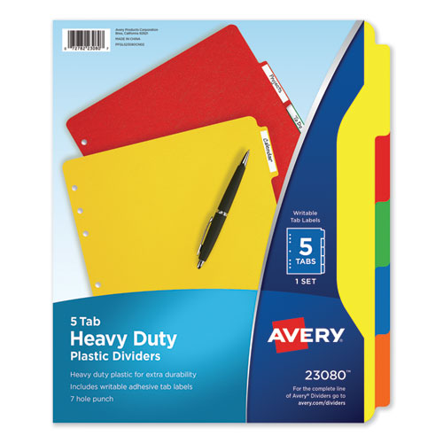 Heavy-Duty Plastic Dividers with Multicolor Tabs and White Labels , 5-Tab, 11 x 8.5, Assorted, 1 Set-(AVE23080)