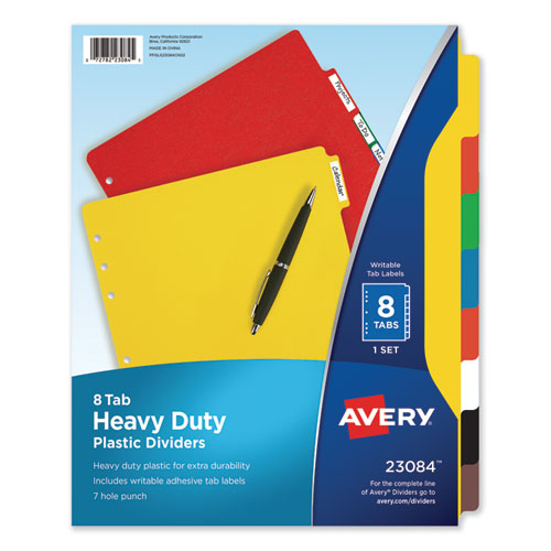 Heavy-Duty Plastic Dividers with Multicolor Tabs and White Labels , 8-Tab, 11 x 8.5, Assorted, 1 Set-(AVE23084)
