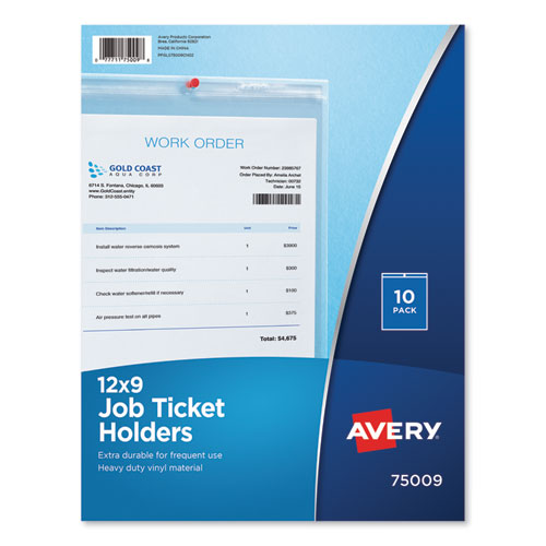 Job Ticket Holders, Heavy Gauge Vinyl, 9 x 12, Clear, 10/Pack-(AVE75009)