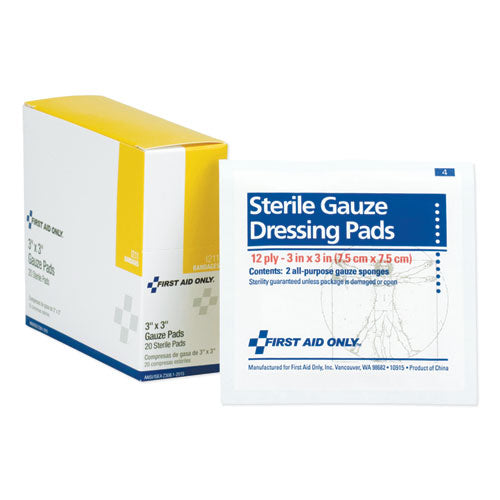 Gauze Dressing Pads, Sterile, 3 x 3, 10 Dual-Pads/Box-(FAOI211)