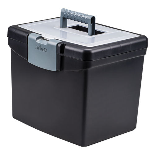Portable File Box with Large Organizer Lid, Letter Files, 13.25" x 10.88" x 11", Black-(STX61504U01C)