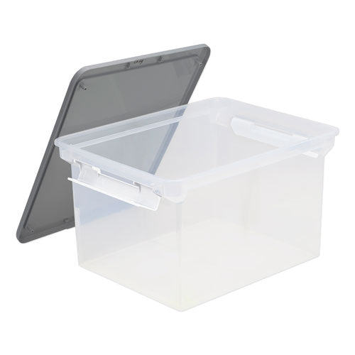 Portable File Tote with Locking Handles, Letter/Legal Files, 18.5" x 14.25" x 10.88", Clear/Silver-(STX61530U01C)