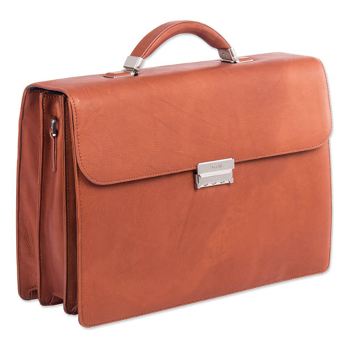 Milestone Briefcase, Fits Devices Up to 15.6", Leather, 5 x 5 x 12, Cognac-(SWZ49545807SM)