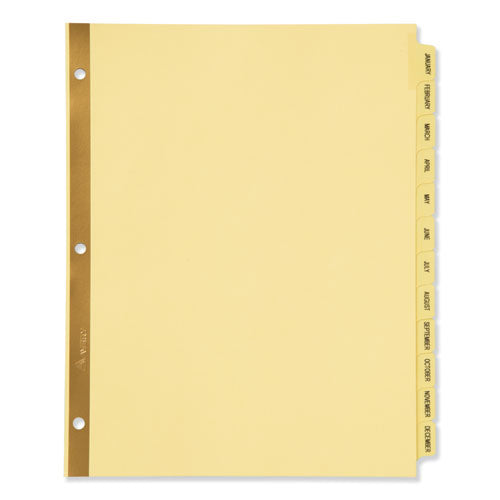 Preprinted Laminated Tab Dividers with Gold Reinforced Binding Edge, 12-Tab, Jan. to Dec., 11 x 8.5, Buff, 1 Set-(AVE11307)