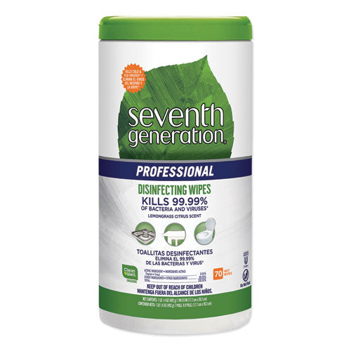 Disinfecting Multi-Surface Wipes, 8 x 7, Lemongrass Citrus, White, 70/Canister, 6 Canisters/Carton-(SEV44753CT)