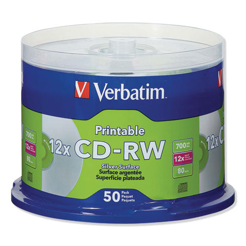 CD-RW DataLifePlus Printable Rewritable Disc, 700 MB/80 min, 12x, Spindle, Silver, 50/Pack-(VER95159)