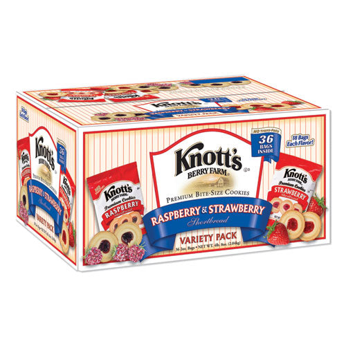 Premium Berry Jam Shortbread Cookies, Raspberry and Strawberry Variety, 2 oz Pack, 36 Packs/Carton-(KNOBIS59638)