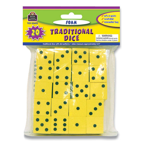 Traditional Foam Dice, Grades K-4, 20/Pack-(TCR20603)