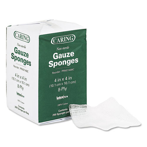 Caring Woven Gauze Sponges, Non-Sterile, 8-Ply, 4 x 4, 200/Pack-(MIIPRM21408C)