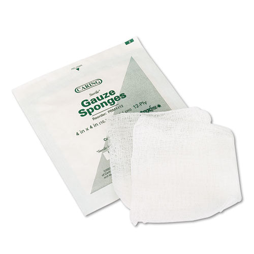 Caring Woven Gauze Sponges, Sterile, 12-Ply, 4 x 4, 1,200/Carton-(MIIPRM4412)